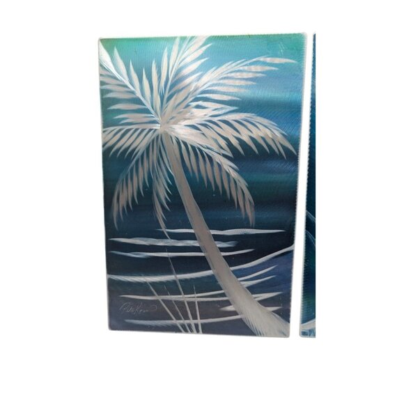 Tropical Palm Tree Metal Wall Art Set - Signed By Artist  Pete Koza- 12" x 8" - - Picture 9 of 11